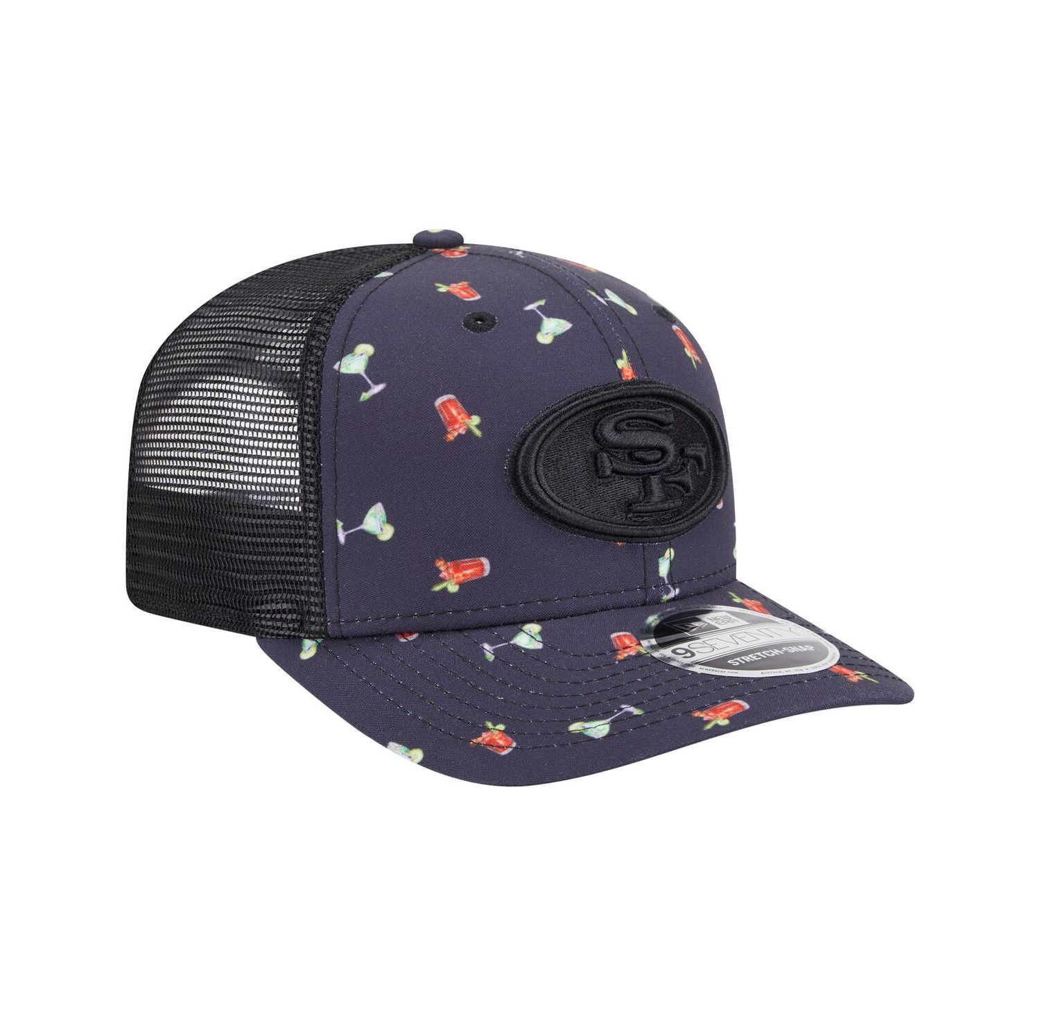 Men's Navy/Black San Francisco 49ers Adventure Drinks Pattern 9SEVENTY Stretch Snap Hat
