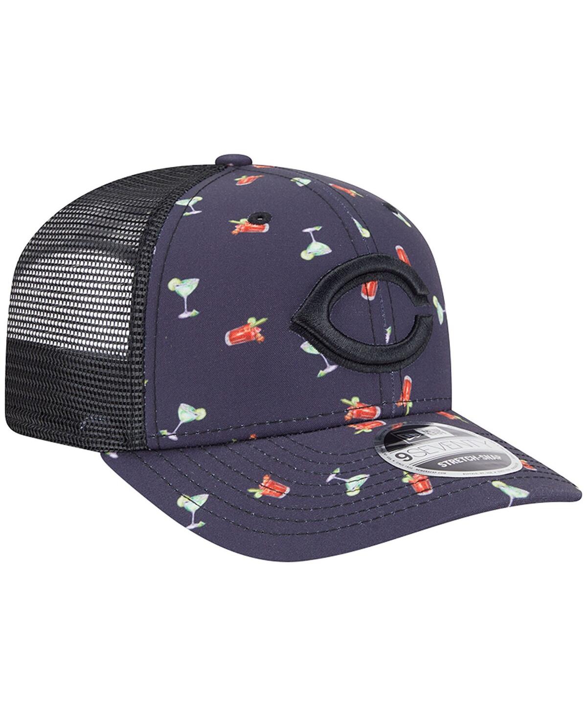 NEW ERA MEN'S BLACK CINCINNATI REDS ADVENTURE DRINKS PATTERN 9SEVENTY STRETCH-SNAP HAT 
