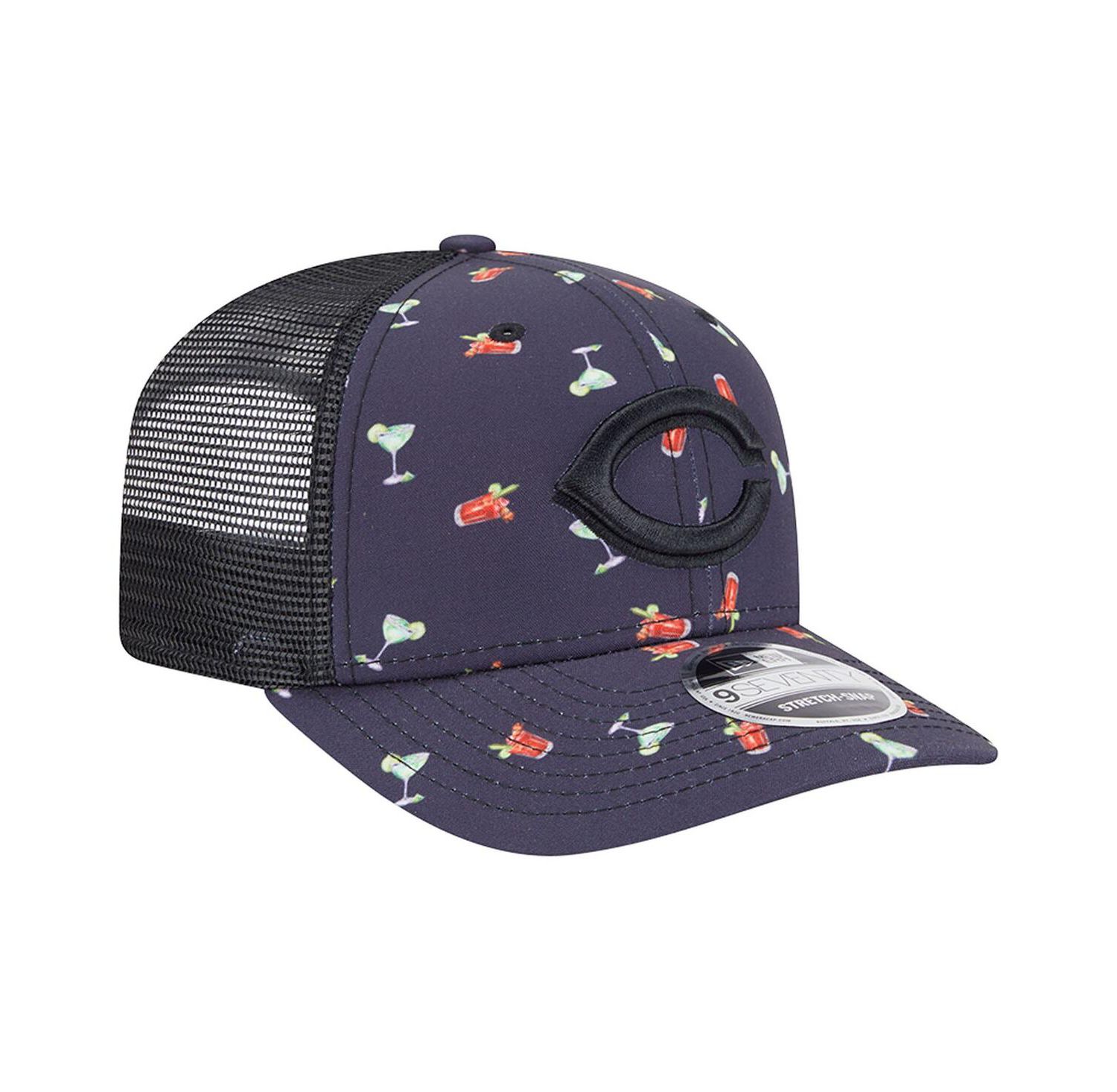 Men's Black Cincinnati Reds Adventure Drinks Pattern 9SEVENTY Stretch-Snap Hat