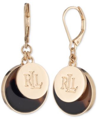 Lauren Ralph Lauren - Gold-Tone Tortoise Logo Drop Earrings