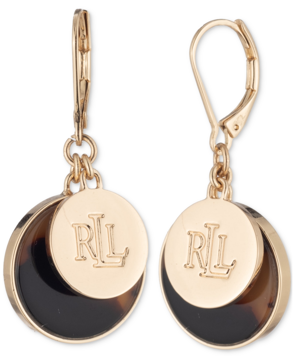 Gold-Tone Tortoise Logo Drop Earrings - Dark Brown