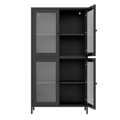 Metal Cabinet with 4 Glass Doors and Shelves