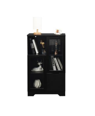 Black Floor Cabinet with Glass Doors & Shelves