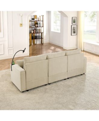 Streamdale Beige Corduroy Sofa with Storage, Cup & Phone Holders