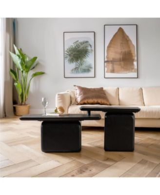 Streamdale Set of 2 Vintage Coffee Tables with Wood Grain Finish, Rectangular Accent Tables