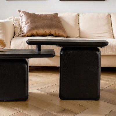 Streamdale Set of 2 Vintage Coffee Tables with Wood Grain Finish, Rectangular Accent Tables