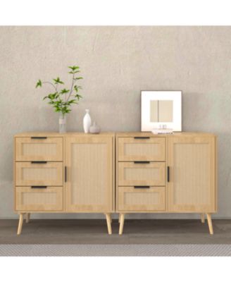 Modern Rattan Wood Dresser Wood Storage Cabinet Sideboard for Bedroom, Living Room, Entryway, Hallway