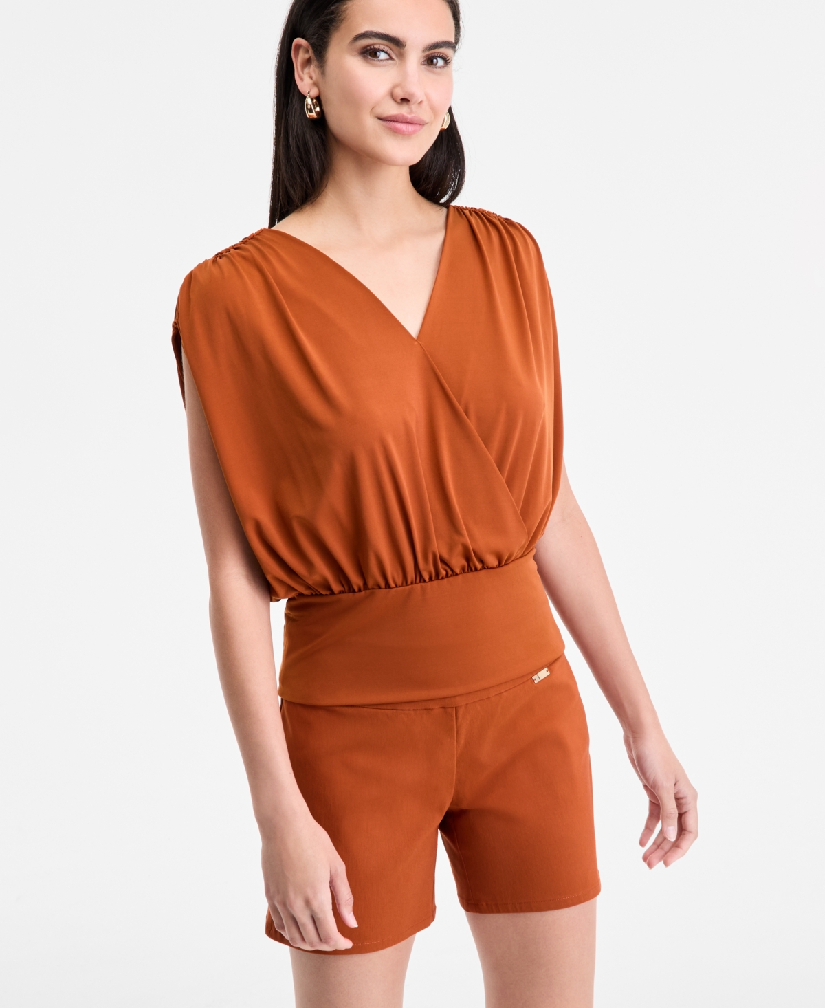 Inc International Concepts Women's Surplice V-neck Top, Exclusively At Macy's In Brown
