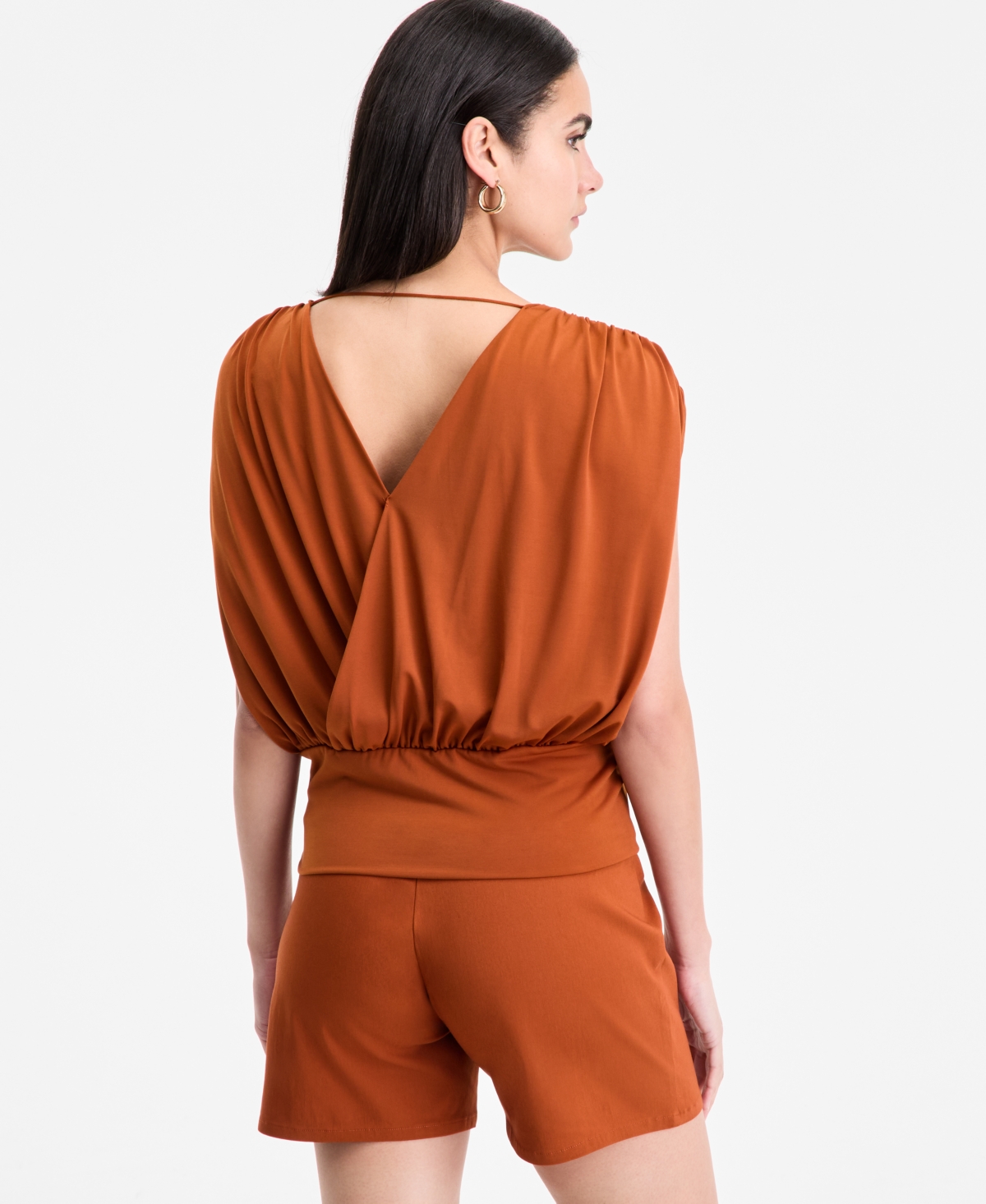 Inc International Concepts Women's Surplice V-neck Top, Exclusively At Macy's In Brown