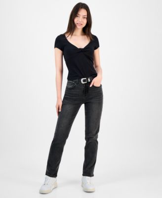 Dollhouse - Juniors' Western Belt Relaxed Straight-Leg Jeans