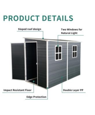 8x4 ft Outdoor Resin Garden Shed with Floor, 2 Windows, and Lockable Door