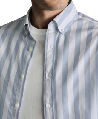 Men's Slim Fit Short Sleeve Wrinkle-Resistant Striped Button-Down Shirt