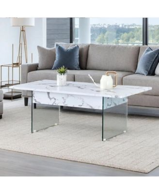 Multifunctional Lift Top Coffee Table with Modern Marble Pattern and Tempered Glass Legs