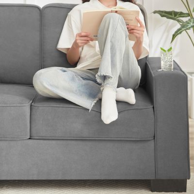 Streamdale 83.86"Snowfleece Fabric sofa,Modern Compressed Couch,3-Seater Sofa, Furniture for Living Room,Bedroom,office, Gray