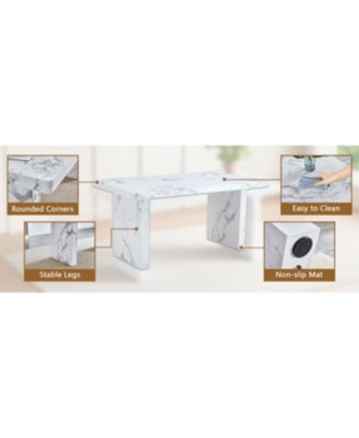 White Marble Table & Gray PU Chairs - 4 Seat Dining Set