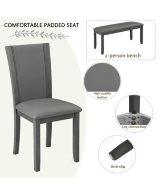 6-Piece Modern Dining Table Set with Bench and Faux Leather Chairs