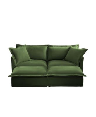 Green Chenille 2-Seater Sofa with Ottomans & Sleeper