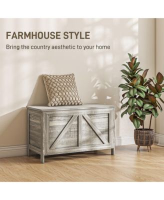 30" Farmhouse Storage Chest, Lift Top Box Organizer with Safety Hinge to Open Up 100 for Bedroom, Entryway, Living Room, Gray Wood Grain