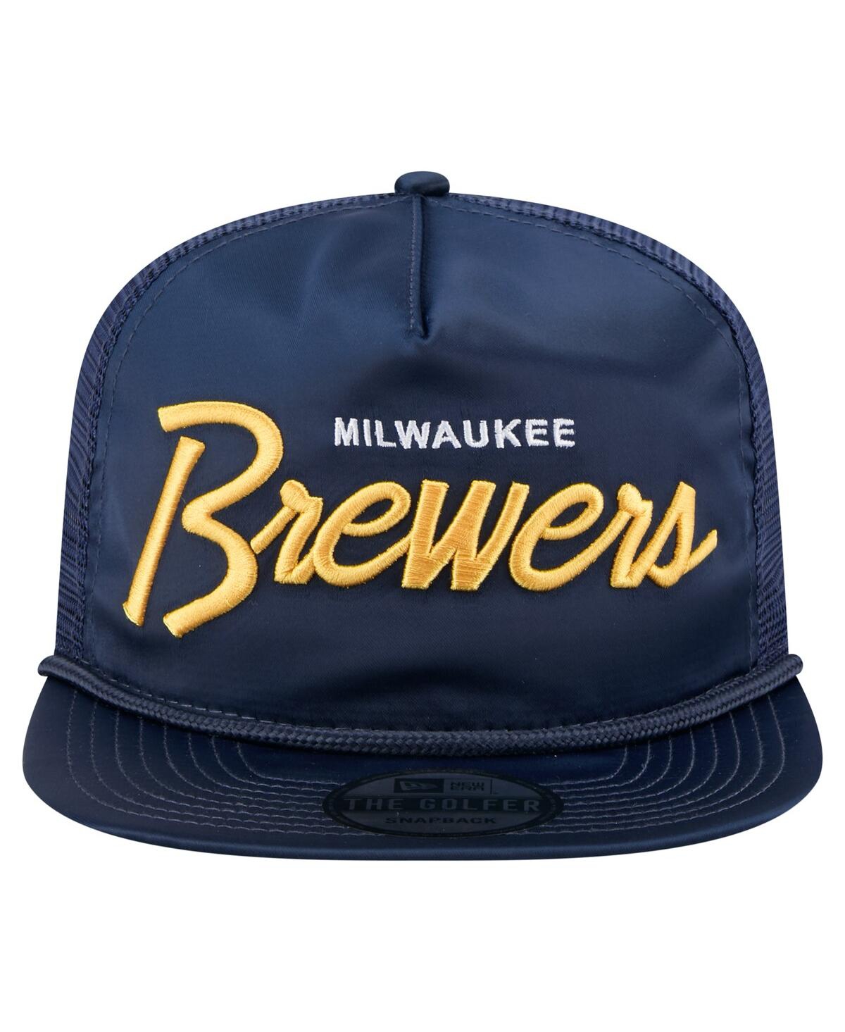 New Era Men's Navy Milwaukee Brewers Retro Satin Script Golfer Adjustable Hat