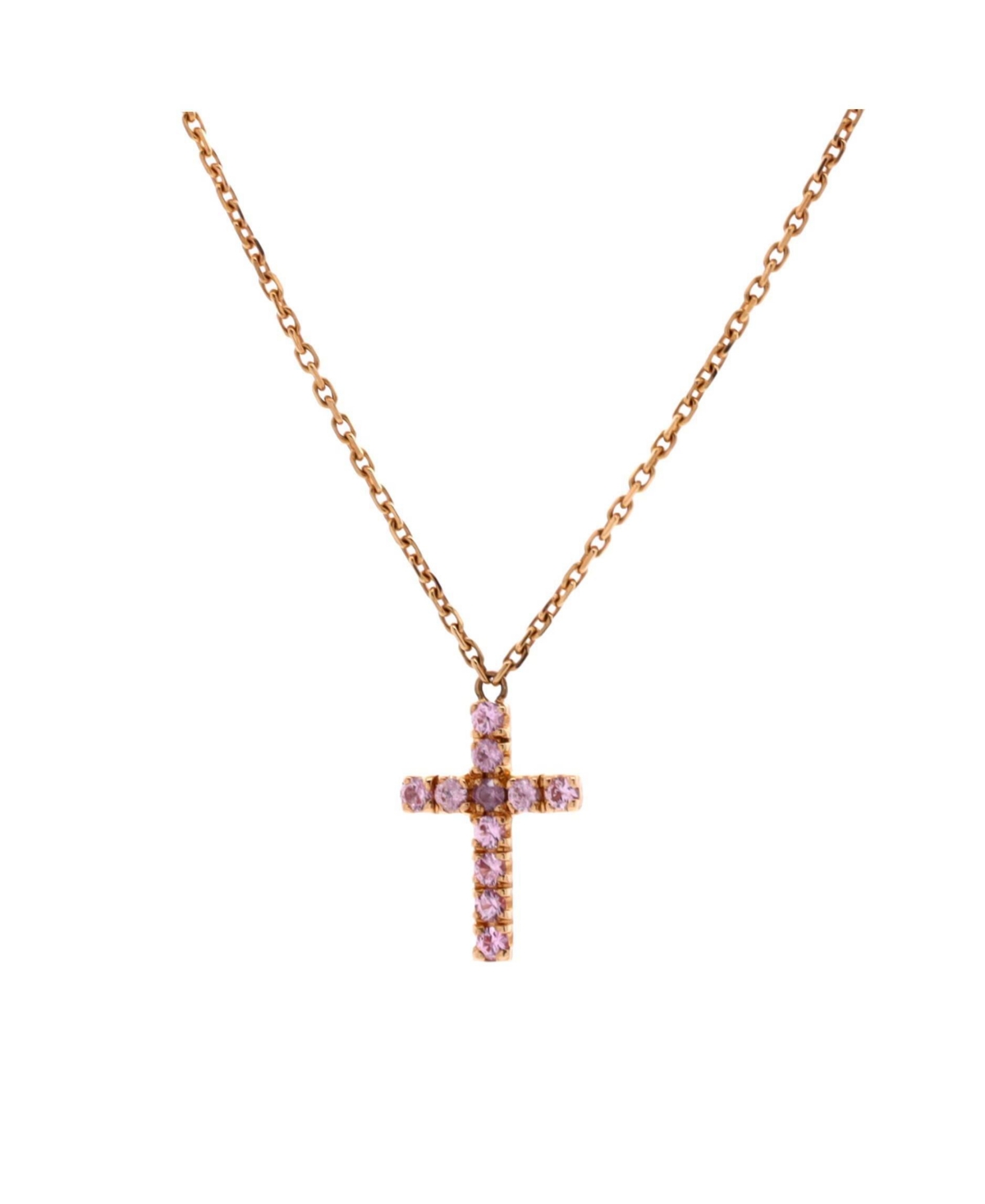 Cross Pendant Necklace 18K Rose Gold with Pink Sapphires - 18k rose gold