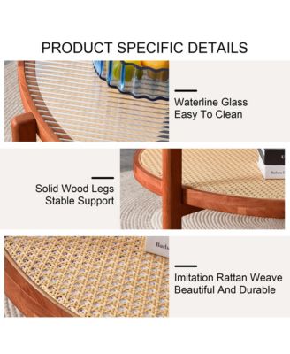 Modern Minimalist Solid Wood Coffee Table with Craft Glass Tabletop