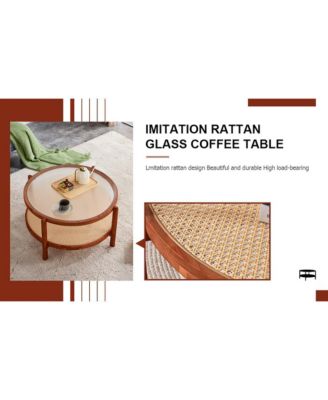 Modern Minimalist Solid Wood Coffee Table with Craft Glass Tabletop