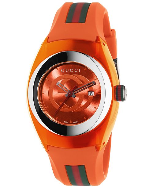 Gucci Unisex Swiss Sync Orange Striped Rubber Strap Watch ...