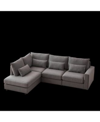 Streamdale 100" Convertible L-Shaped Linen Sofa with Ottoman & Cushions - Gray