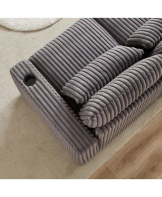 Streamdale 126" Corduroy L-Shaped Sofa w/ Cup Holder, USB, Pillows & Ottoman