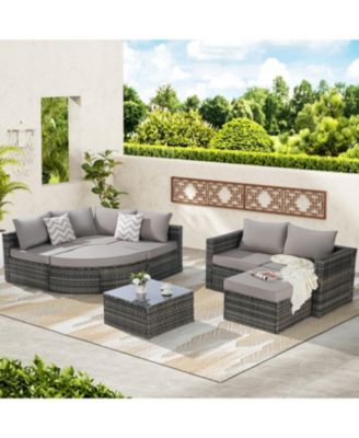 Streamdale 8pc Outdoor Patio Sofa Set, Wicker Sectional with Ottoman & Table
