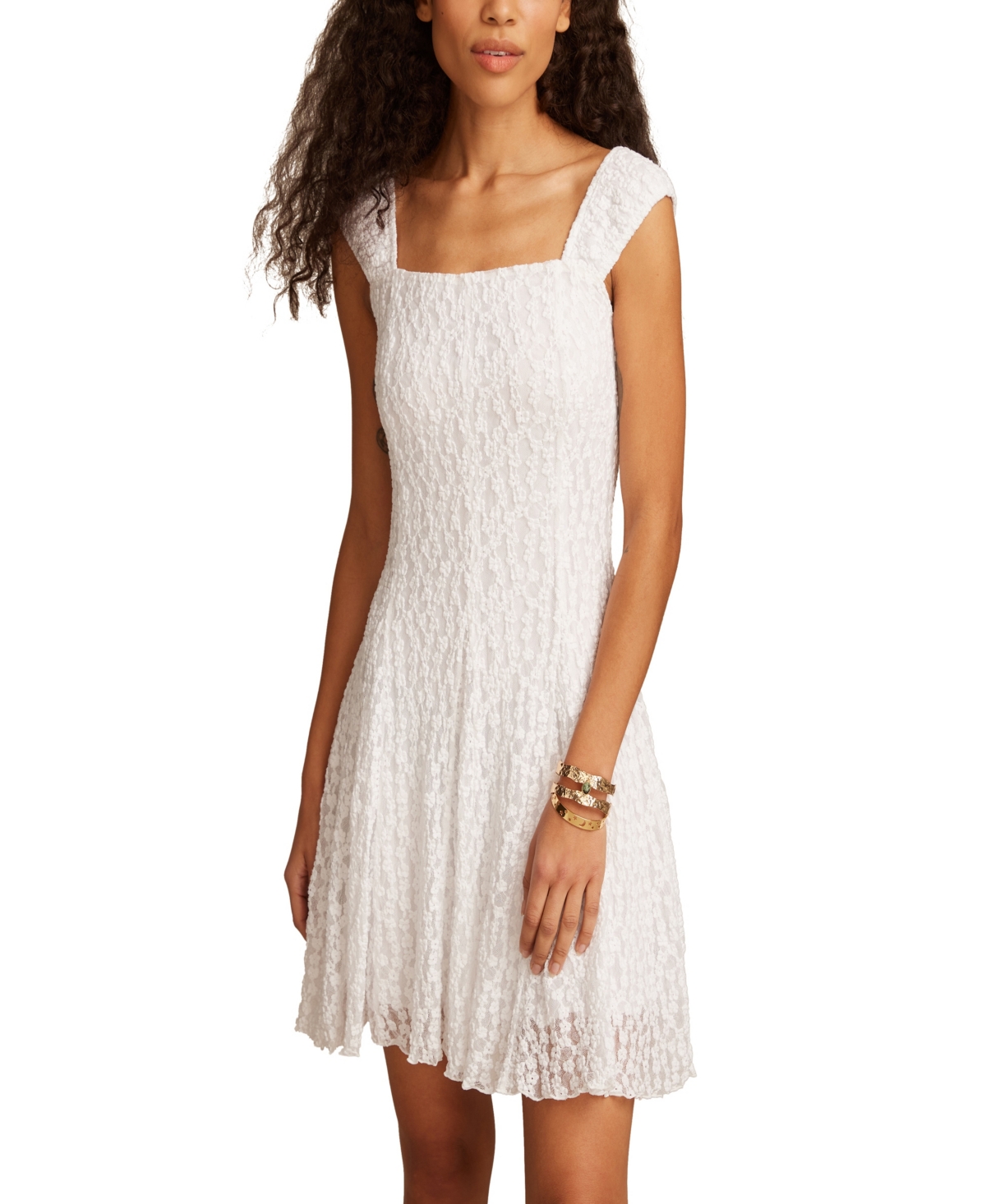 Lucky Brand Floral Mesh Mini Dress In White