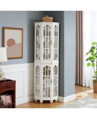 Corner Curio Cabinet with Adjustable Glass Shelves and Mirrored Back