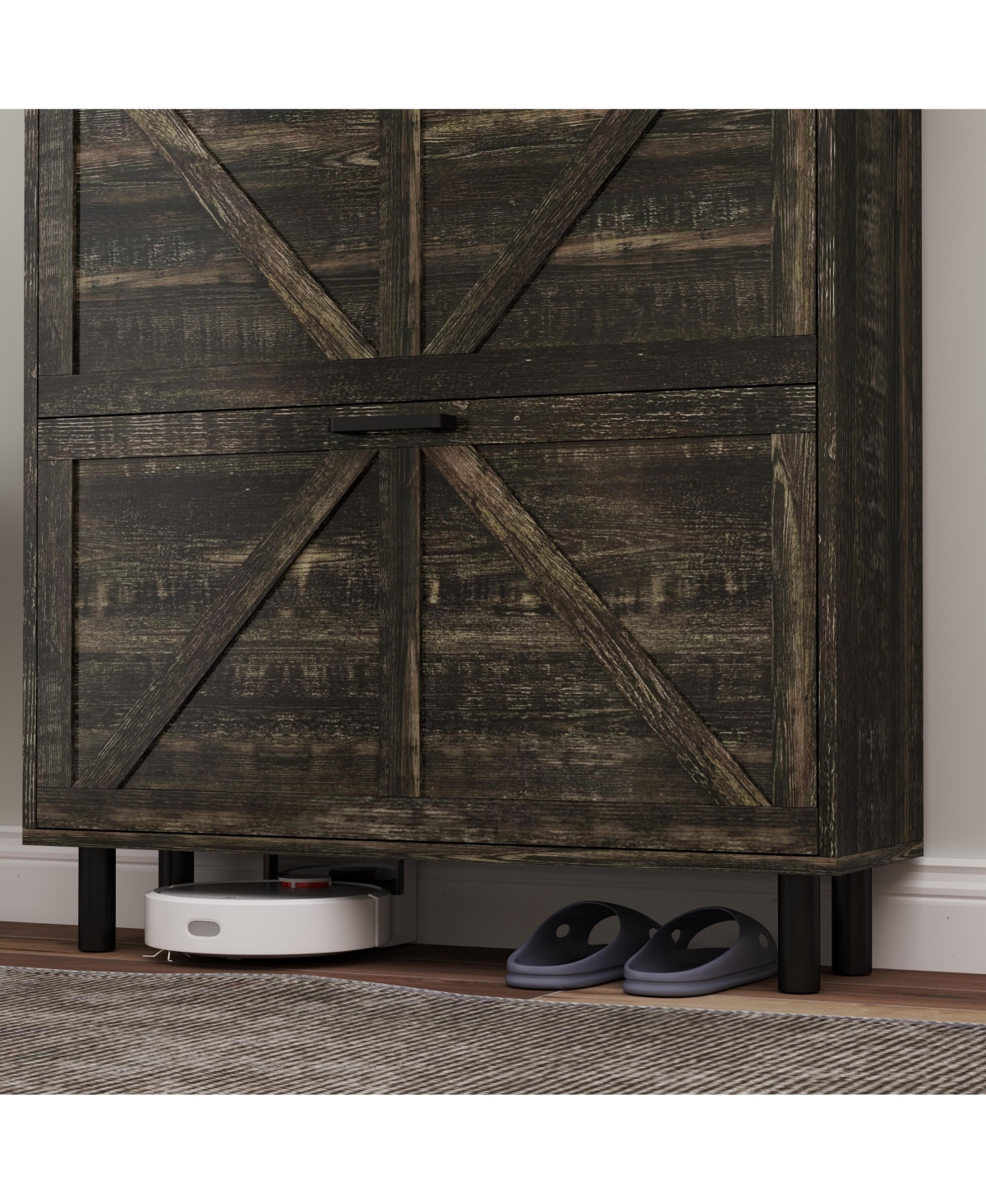 Streamdale Farmhouse Shoe Storage Cabinet with Barn Door and Flip Drawers