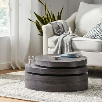 Streamdale Multi-Functional Oval Rotating Coffee Table with 3 Layer Surfaces