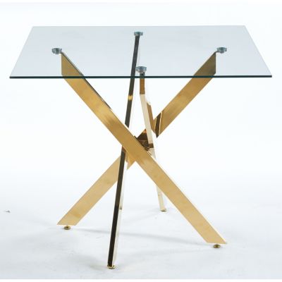 Modern Square Dining Table with Tempered Glass Top and Metal Legs (90x90x75cm)