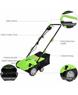13 Inch 12 Amp Electric Scarifier with Collection Bag and Removable Blades