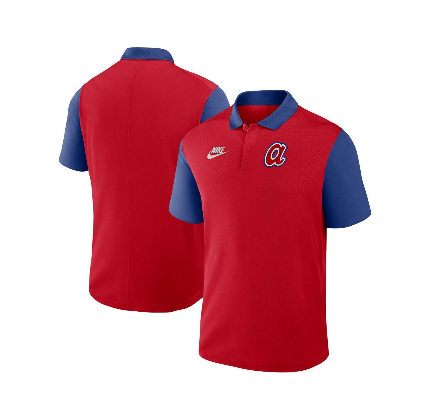 Men's Red/Royal Atlanta Braves Cooperstown Collection Color-Block Victory Performance Polo Shirt