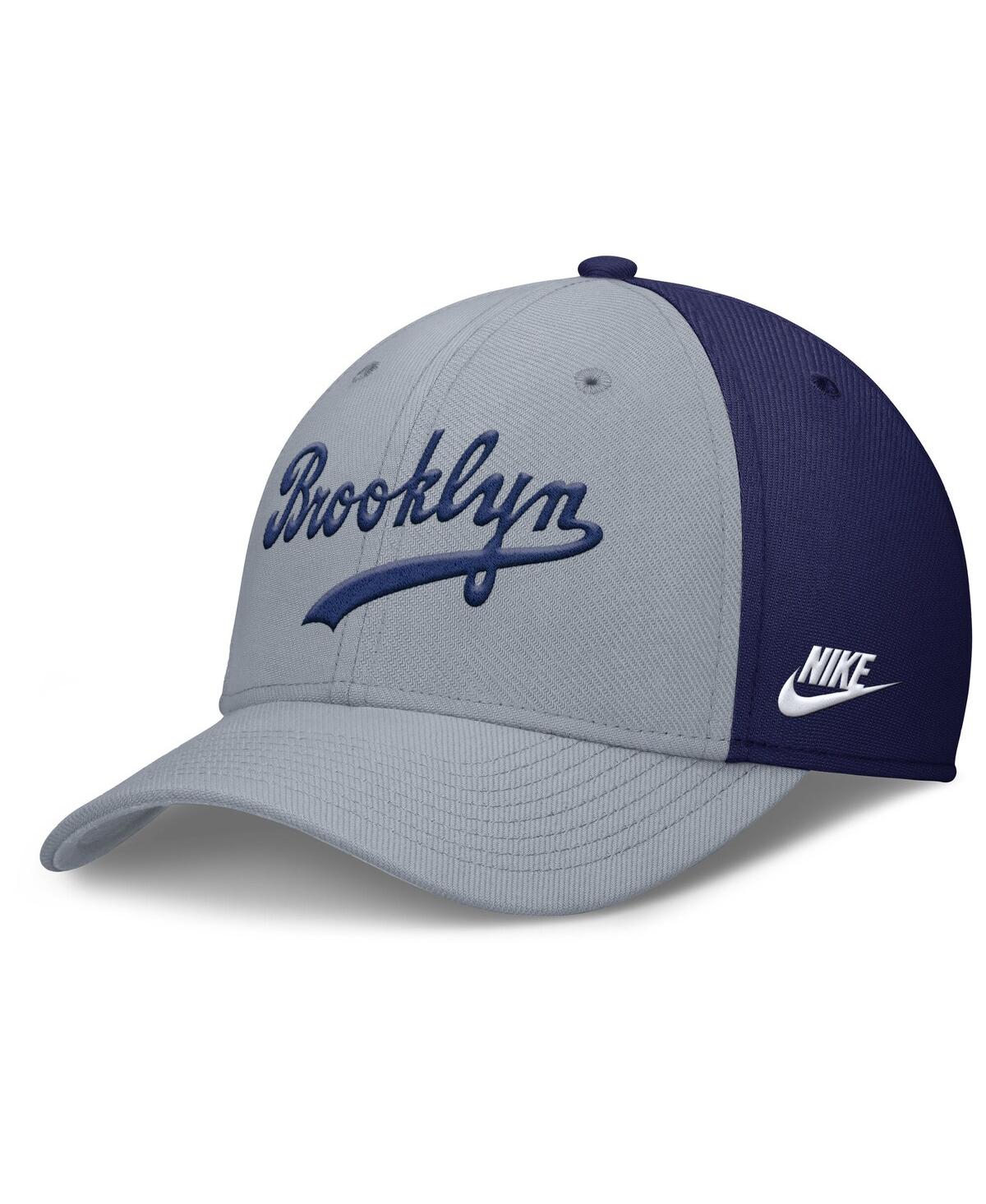 Nike Men's Gray/navy Brooklyn Dodgers Rise Swoosh Performance Flex Hat