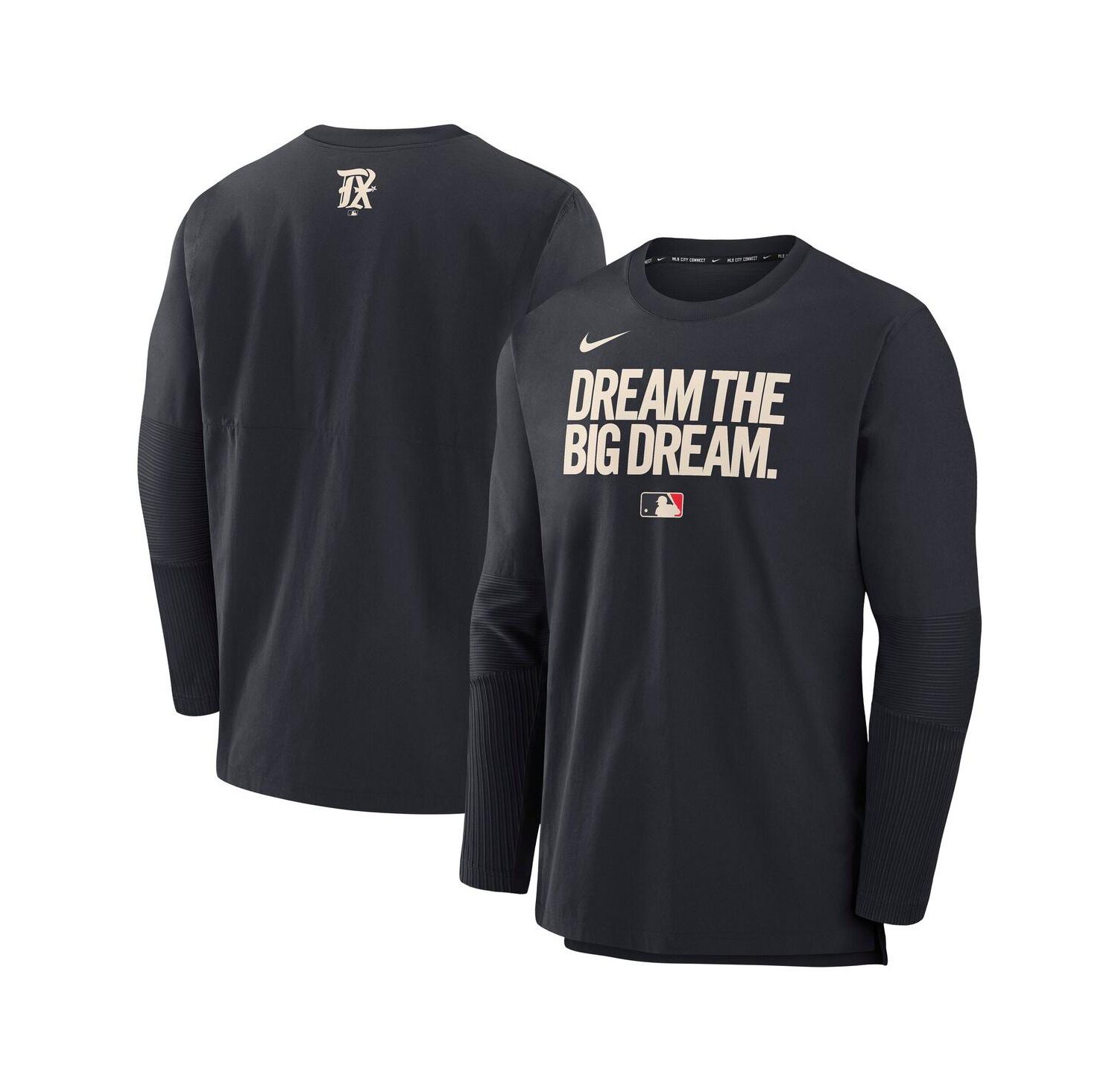 Men's Black Texas Rangers Authentic Collection City Connect Lightweight Player Tri-Blend Performance Long Sleeve T-Shirt