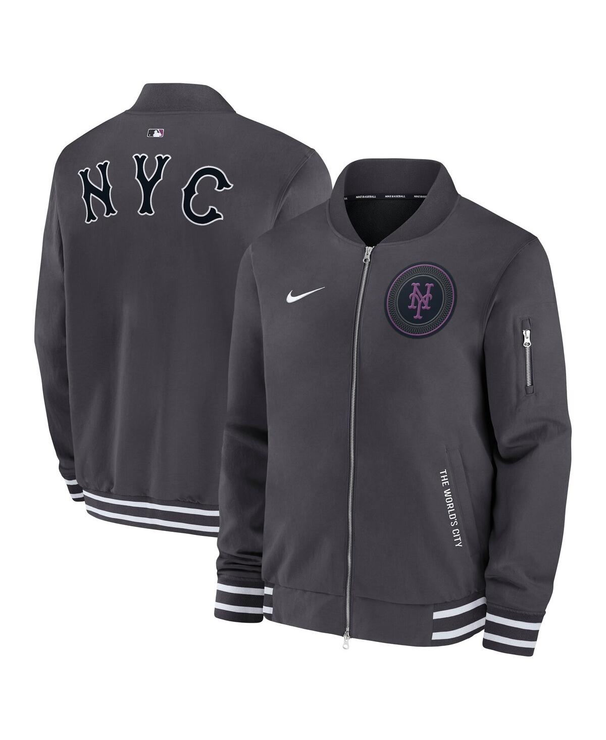 Men's Anthracite New York Mets Authentic Collection City Connect Full-Zip Bomber Jacket - Anthracite