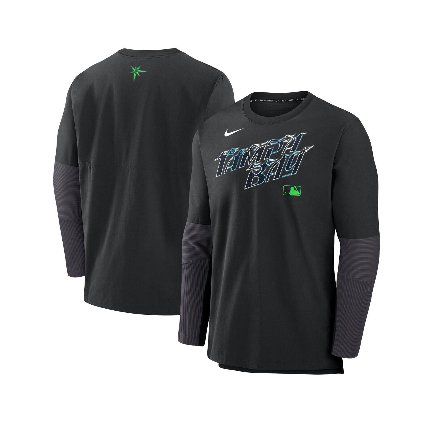 Men's Black Tampa Bay Rays Authentic Collection City Connect Lightweight Player Tri-Blend Performance Long Sleeve T-Shirt
