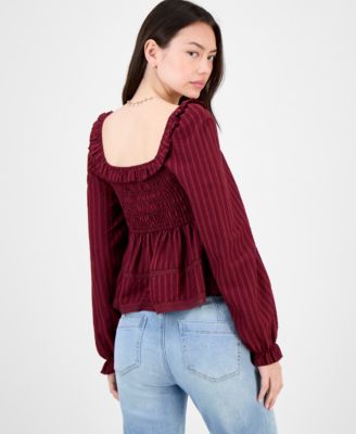 Juniors' Smocked Ruffle-Trim Babydoll Top