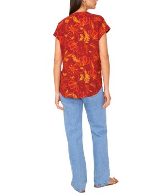  Women's Printed V-Neck Placket Blouse