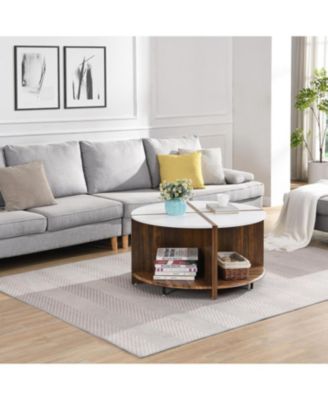 4 Piece of Industrial Round Coffee Table, Sturdy and Easy Assembly, 2-Tier with Storage for Living Room, Garden.