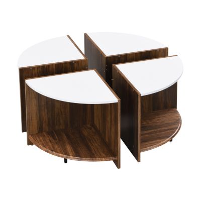 4 Piece of Industrial Round Coffee Table, Sturdy and Easy Assembly, 2-Tier with Storage for Living Room, Garden.