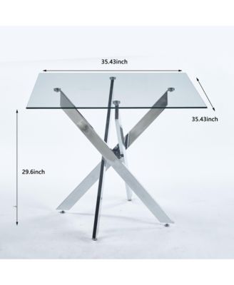 Modern Cross Metal Legs Glass Dining Table
