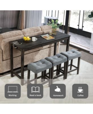 4-Piece faux wood Outlet and Padded Stools for Living and Dining Rooms Bar Table Set