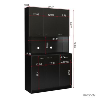  Tall Wardrobe & Kitchen Cabinet (6-Doors, 1-Shelf, 1-Drawer