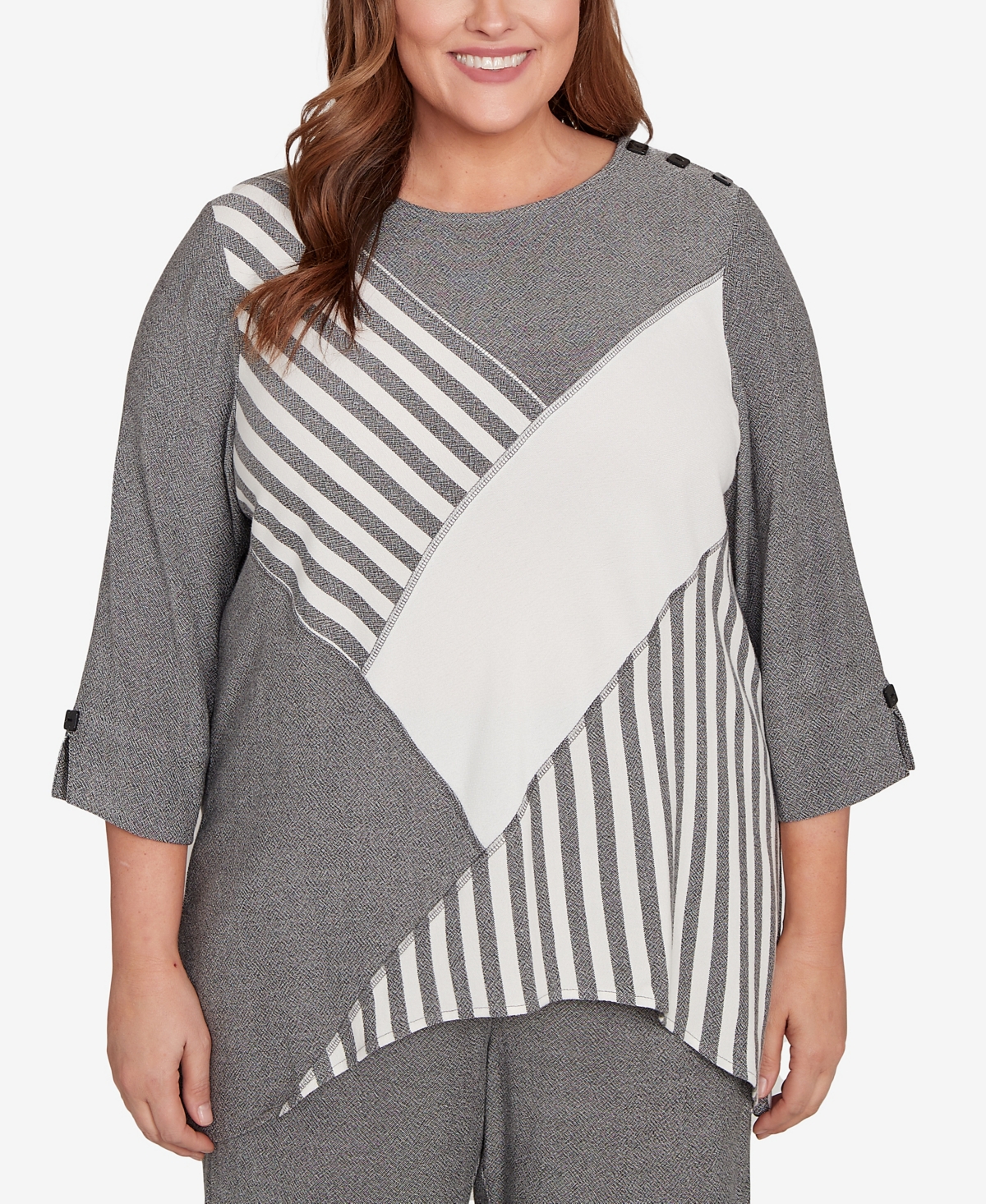 Alfred Dunner Plus Size Diagonal Stripe Top