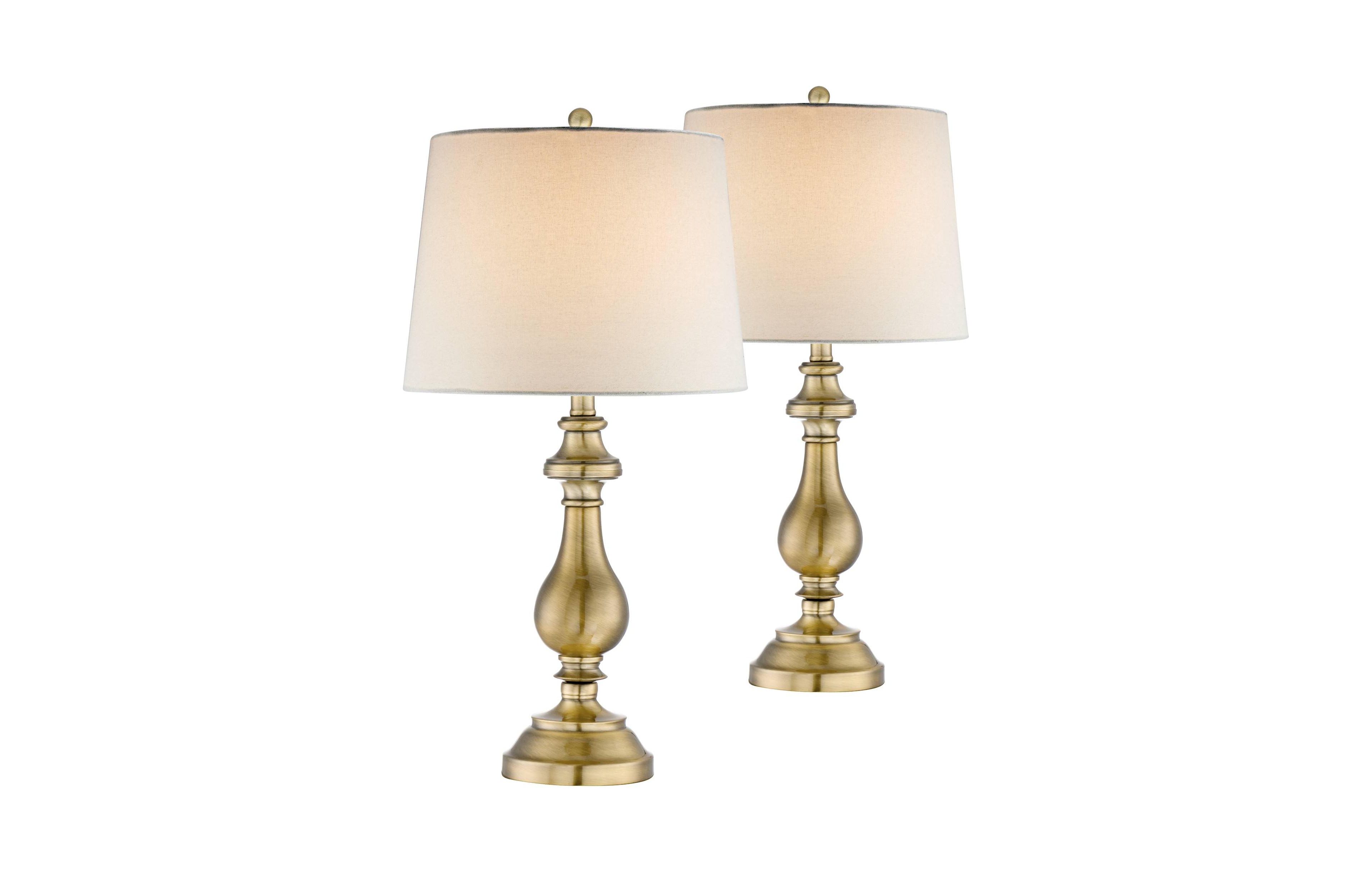 Regency Hill Fairlee Traditional Table Lamps 26" High Set of 2 Antique Brass Metal Candlestick White Fabric Drum Shade for Bedroom Living Room Be